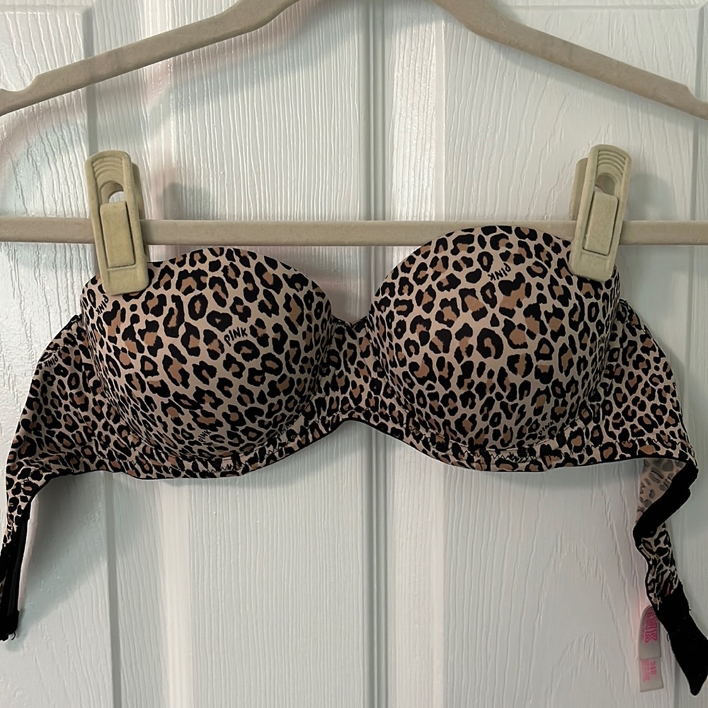 Pink Victoria’s Secret strapless bra